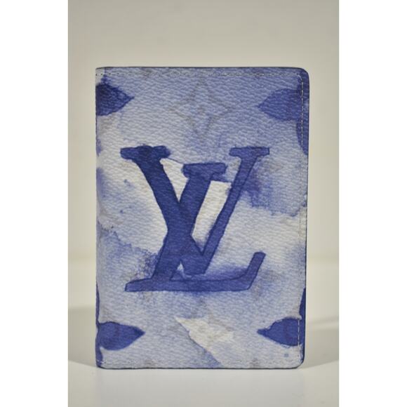 Louis Vuitton Watercolor Blue White Monogram Logo Pocket Organizer Card Wallet - Picture 2 of 9